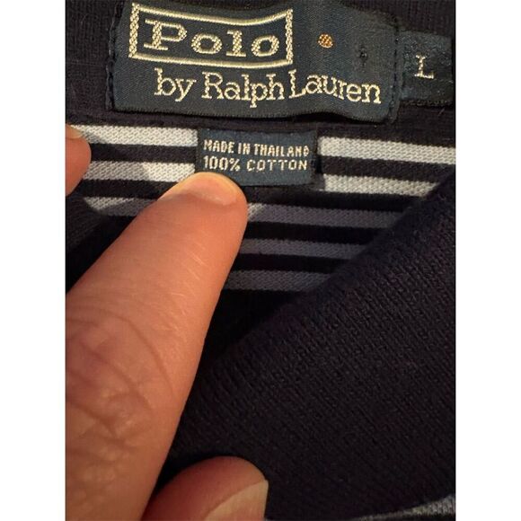 Polo Ralph Lauren Men's Large Blue Striped Short Sleeve Polo Shirt - Picture 10 of 11